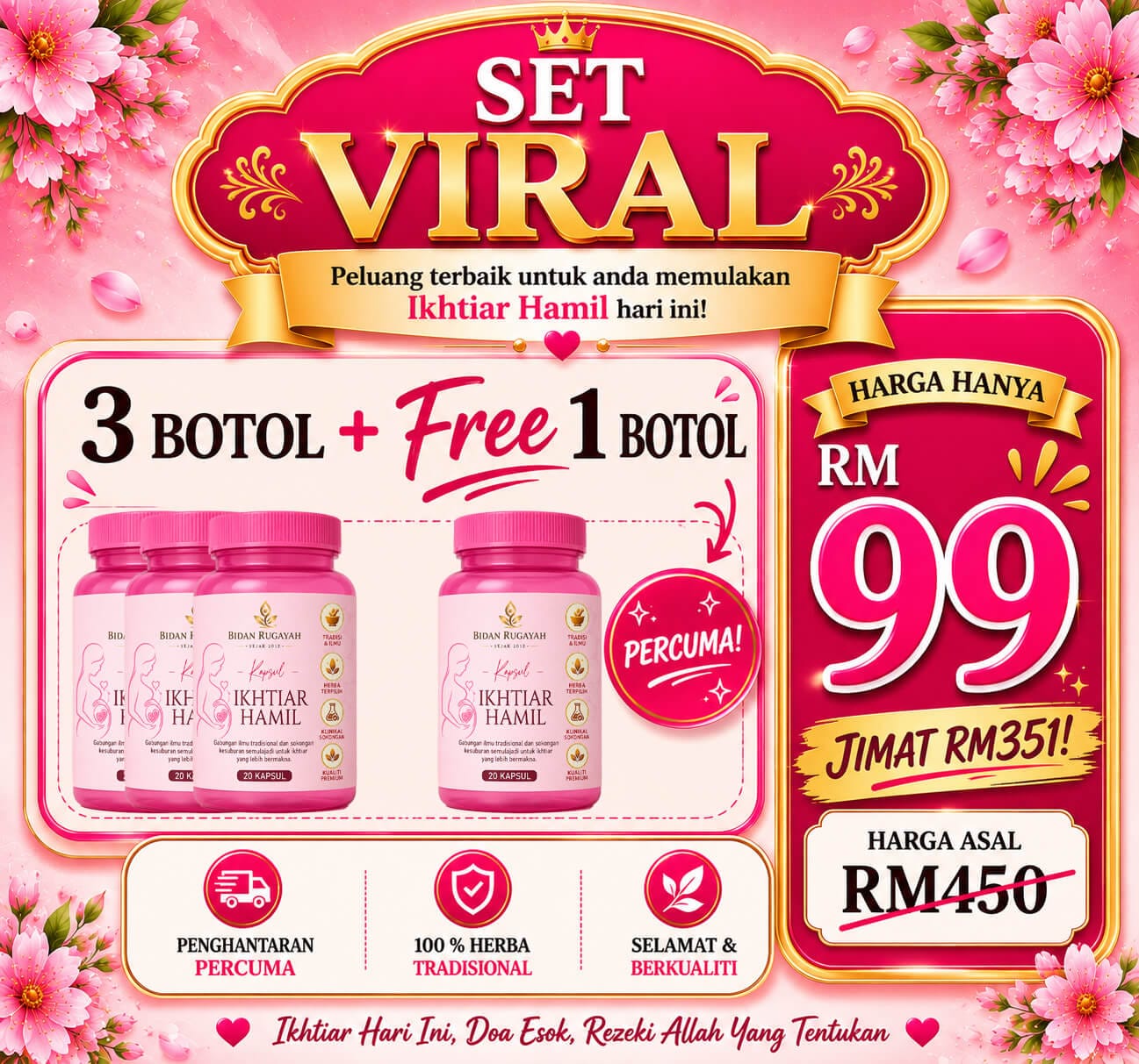 Set Viral - RM99 (3 Botol + FREE 1 Botol)
